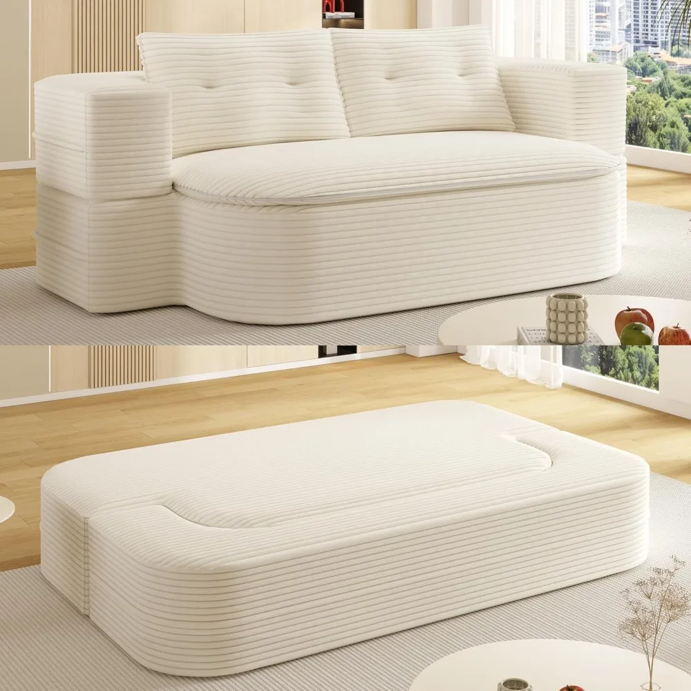 

78.7" Futon Sofa Bed, 2-in-1 Foldable Sleeper Sofa, Convertible Floor Couch with Pillows, Corduroy Couch with Multi Functional B