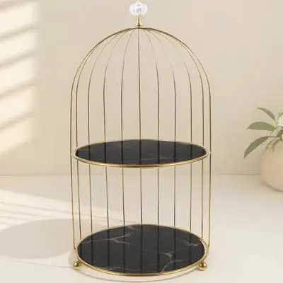

Bird Cage Double Tiers Desktop Makeup Organizer Rack for Perfume Essence Lotion Cosmetics Storage and Display Storage for Makeup