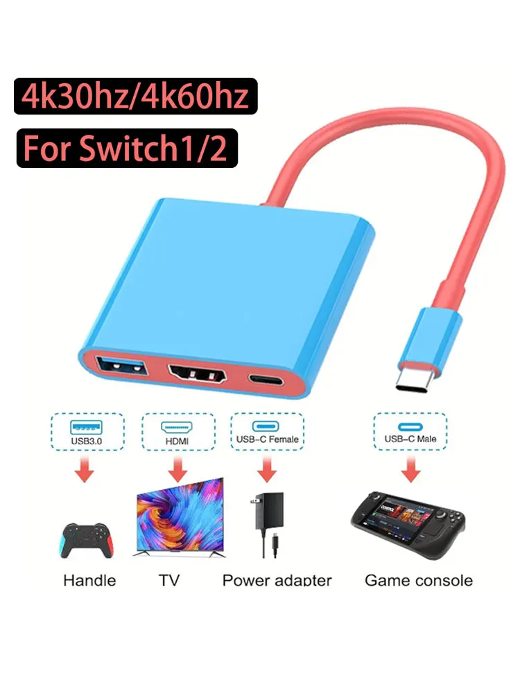 1PC 3 IN 1 4k/60hz 4k/30hz Przenośna stacja dokująca do Nintendo Switch Hub TYPE-C z HDMI 100W PD Ładowanie i porty USB 3.0 — zdjęcie produktu 7