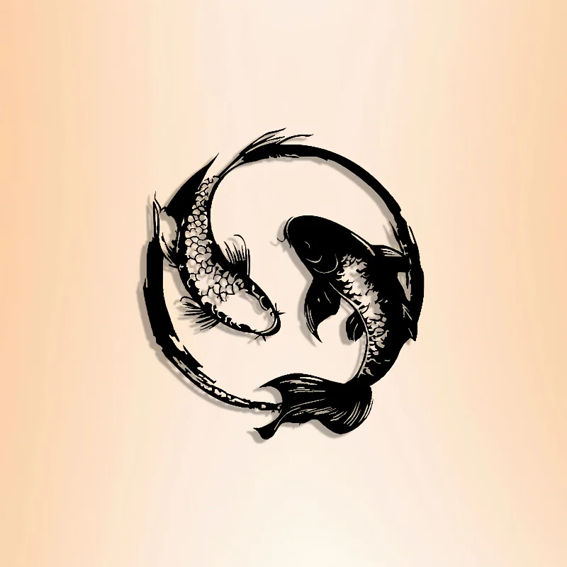 Zen 2D Yin Yang Koi Fish Metal Wall Art Elegant Black White Iron Decor Modern Wall Hanging for Home Office Bedroom Decoration