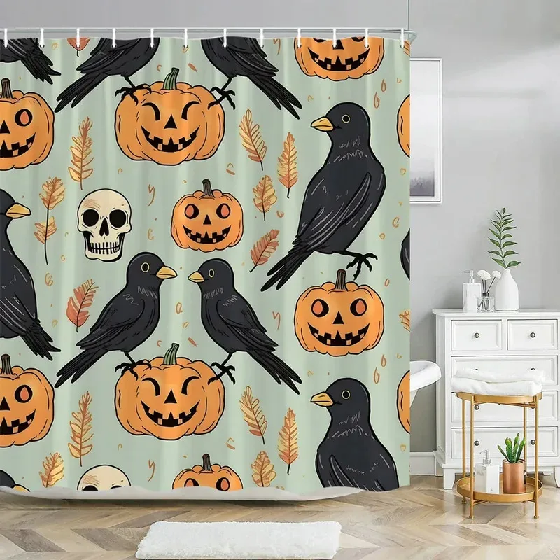 

JHB23Autumn Pumpkin Flower Skeleton Shower Curtain Rug Bathroom Set Horror Artist Home Polyester Cloth Bath Curtains Bathroo9Kj(