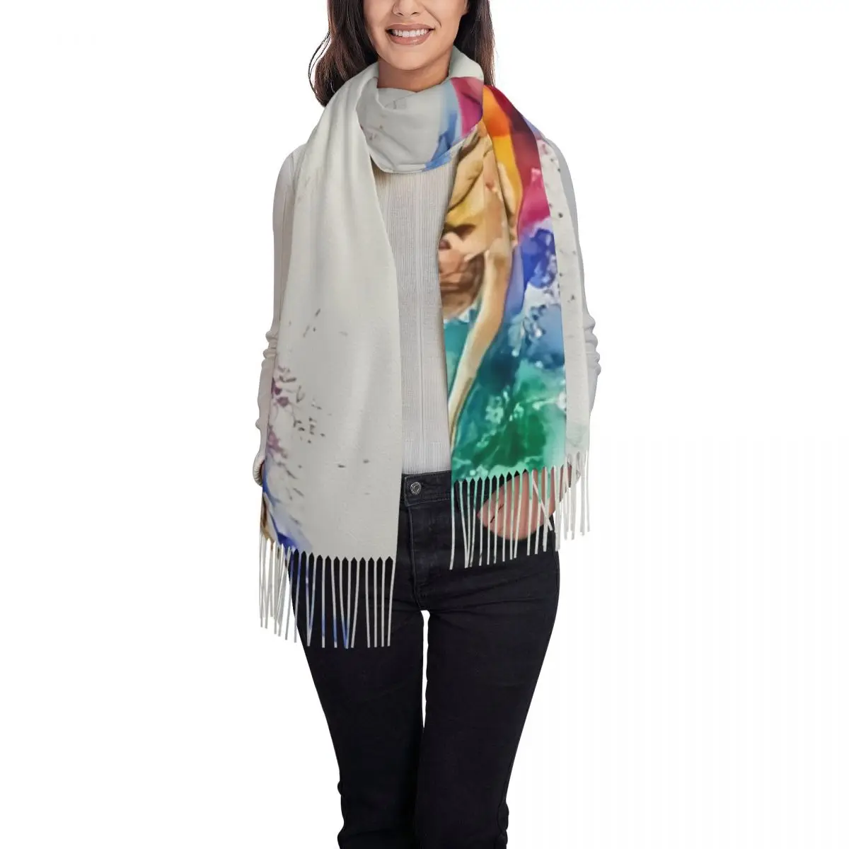 CustomElegant Gymnastics Art Print Scarf Wrap Women Long Winter Warm Tassel Shawl Unisex Scarves