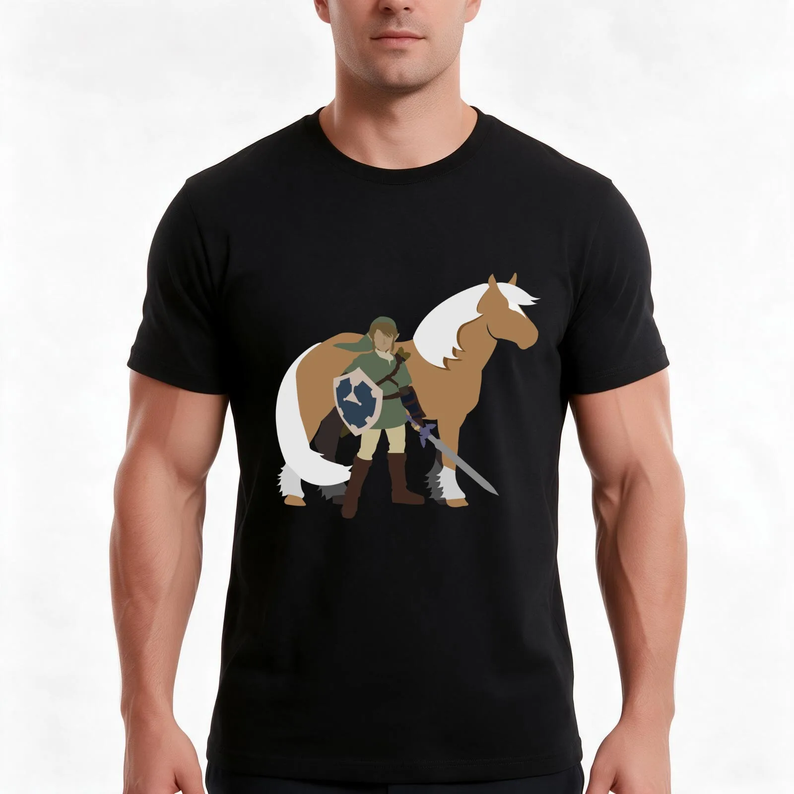 Hylian Knight and Horse T-Shirt, Summer Casual Cotton Tee, Oversized Streetwear Tops, Vintage Graphic Print, Unisex Men Women