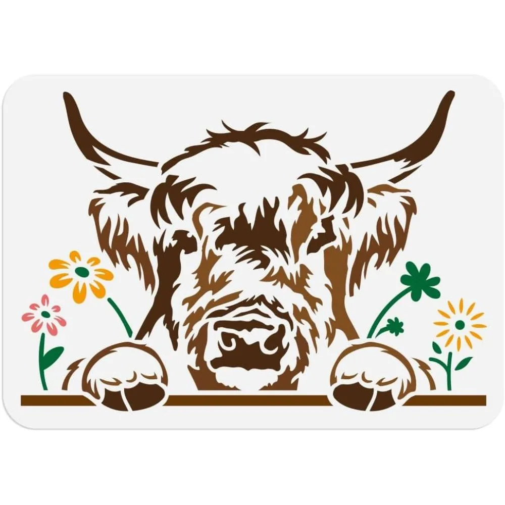 Highland Cow Stencil Cute Animals Reusable Painting Template