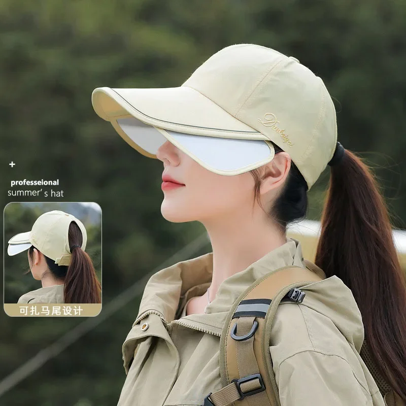 2025 New Sunblock Hat Women Summer Retractable Large Eave Visor Outdoor Sports Quick-drying Waterproof Duck Tongue Baseball Cap