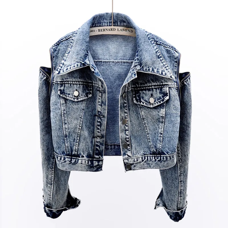 

Nice Pop Autumn Denim Jacket Women Long Sleeve Vintage Casual Jeans Jackets Removable Vest Coat Bomber Oversize Outwear Mujer