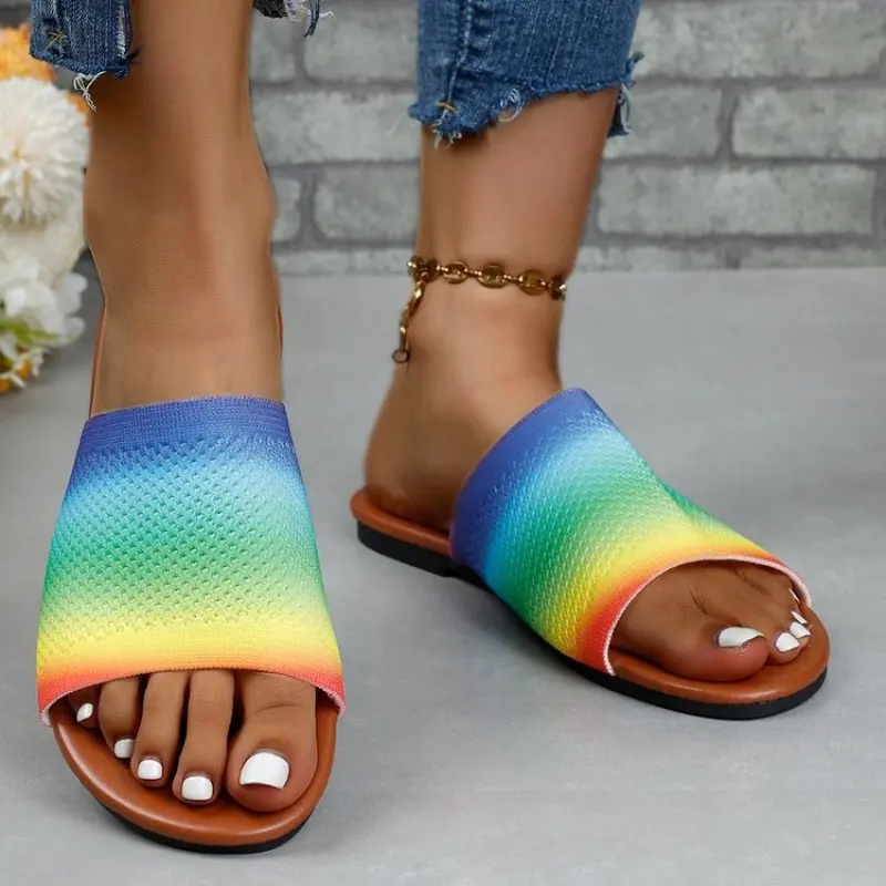 

Hot Sale Shoes for Women Open Toe Women is Slippers Summer Square Toe Rome Mixed Colors Shoes Ladies Flat Casual Beach Plus Size