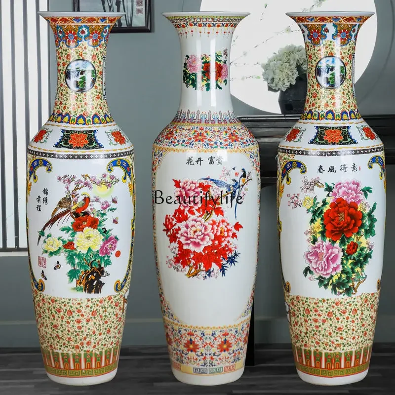 1304Jingdezhen ceramics bloom rich pastel floor vase living room decorative ornament