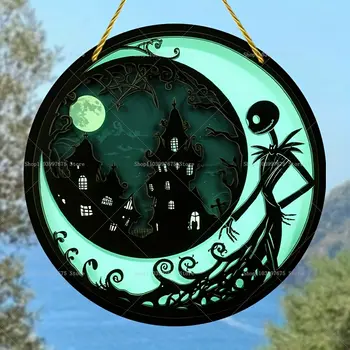 Noční můra před Vánoci Jack Skellington Sun Catcher 2D plochá akrylová závěsná cedule na Halloween, domácí zahradní dekorace na zeď 8 nejlepší prodej noční můra před Vánoci vánoční dekorace - №7