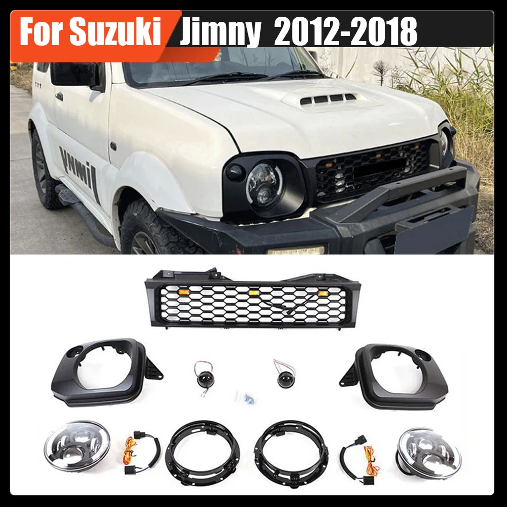 

Front Bumper Grill Set Headlight Light Bracket Body kit Mesh Grill Racing Car Styling Exterior Trim For Suzuki Jimny 2012-2018