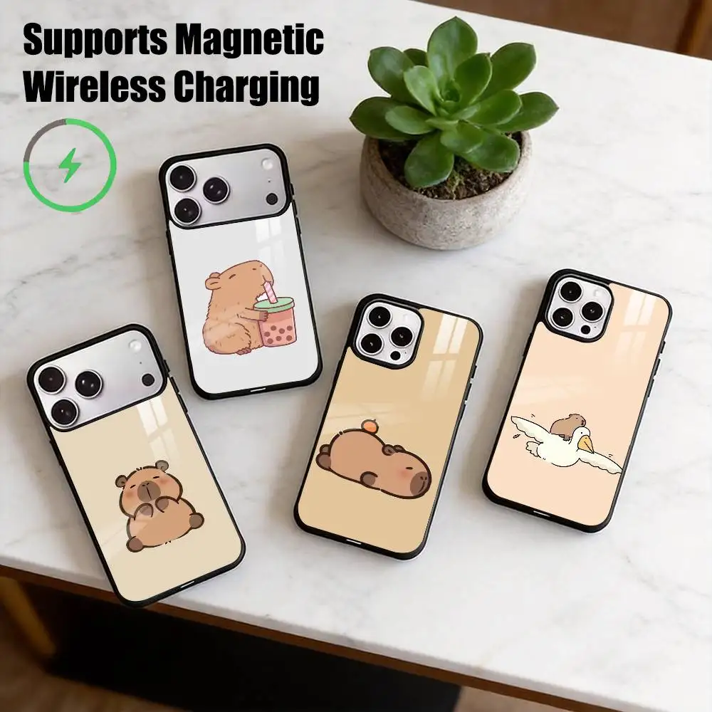 C-Capybara Cute  Phone Case For iPhone17,16,15,14,13,12,11 Plus,Pro Supports Magnetic Wireless Charging Gift