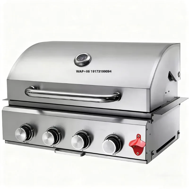 Modern Dual-Fuel Built-In Stainless Steel Grill Charcoal/Gas BBQ Island for Villa Gardens with Skewer & Steak Cooking