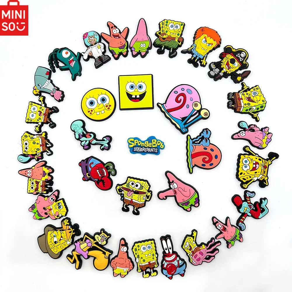 MINISO 32pcs Spongebob Shoe Charms for Clogs Bubble Slides Sandals PVC Shoe Decorations Accessories for Christmas Gift