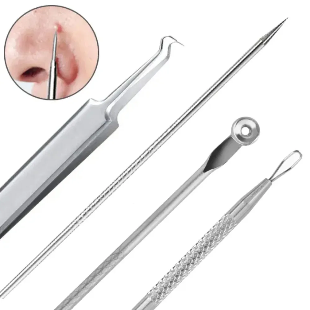 مجموعة إبر حب الشباب ملاقط من الفولاذ المقاوم للصدأ إبرة إزالة حب الشباب للتنظيف العميق أدوات التجميل لإزالة عيوب الرؤوس السوداء والمسام