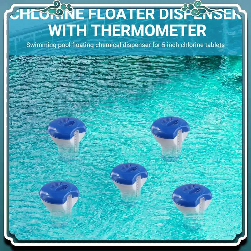 

Надежный 5 шт. плавающий дозатор хлора для бассейна с термометром, автоматическая коробка для таблеток, аксессуары для спа-бассейна