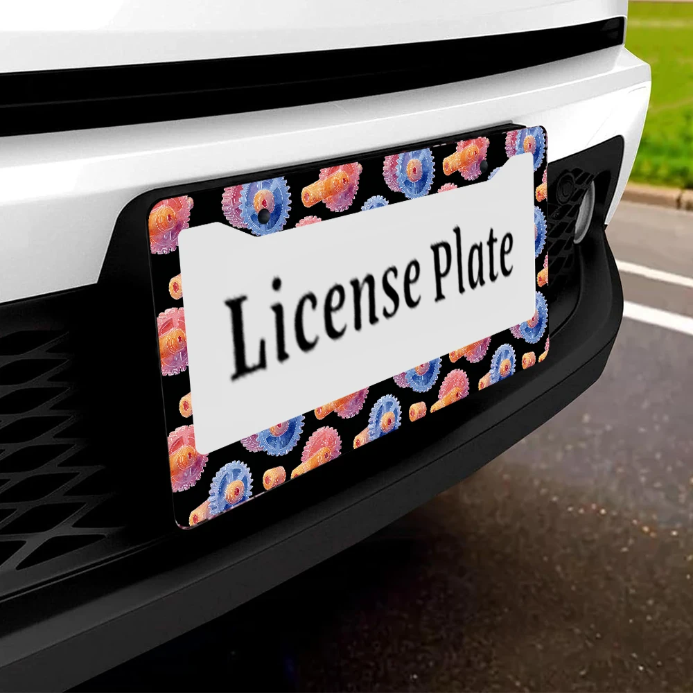 1 قطعة إطار لوحة ترخيص بنمط تروس متعدد الألوان بفتحتين، مادة ألومنيوم، 6 × 12 بوصة، مع طقم براغي، ديكور سيارة مبتكر قديم