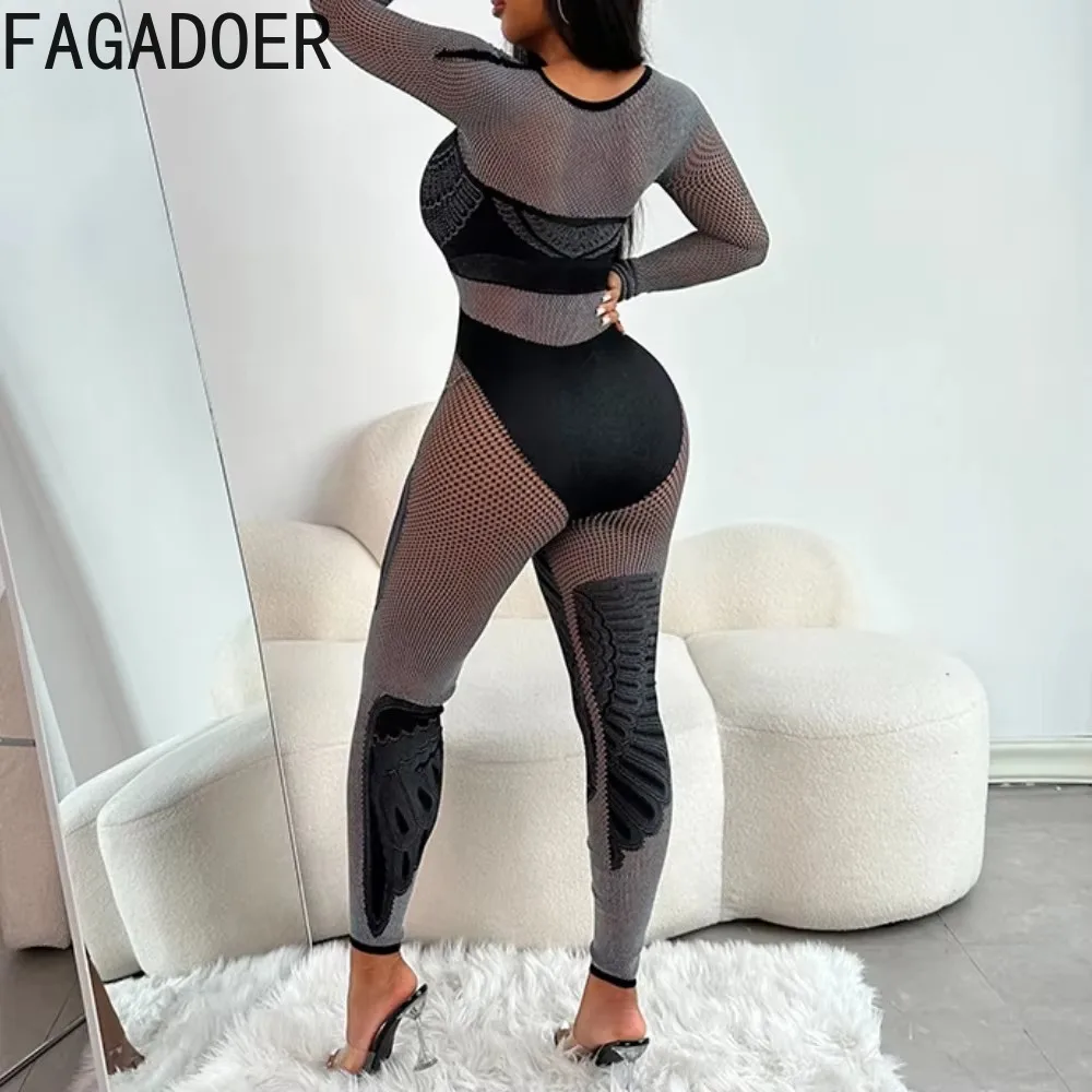 FAGADOER-Combinaisons en dentelle évidées pour femmes, manches longues, combishort mince, extensible, mode, salopette transparente, une pièce, 2025