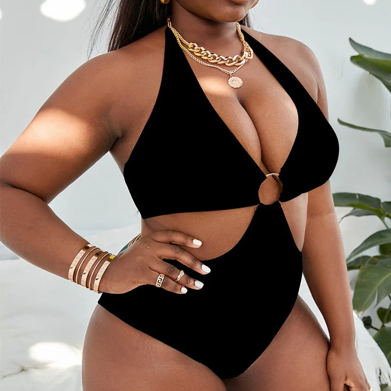 European American New Black Neck Hangingone-piece Sexy Backless Swimsuit Summer Women Hollow Seaside Vacation Swimming Swimsuits