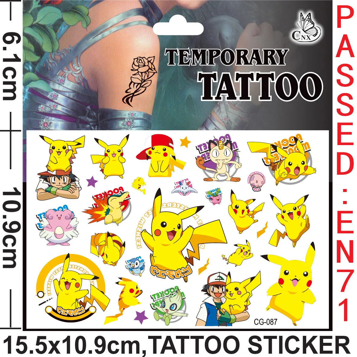 Pokemon Tattoo Stickers Waterproof Cute Pikachu Sticker Funny Cartoon Kids Girls Christmas Birthday Gift Reward Toy