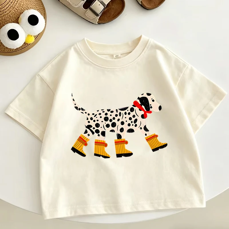 

Girls' Graphic T-shirt Harajuku Y2K Cute Dog Print Shirts for Children Cartoon Animal Design Casual Short Sleeves Cotton Tee