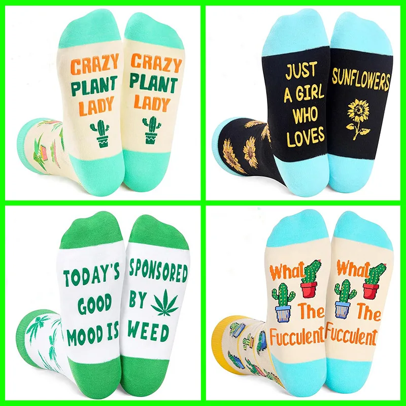 

Cross-Border Popular Green Plant Series Mid-Calf Trendy Socks Amazon Casual Sports Cotton Socks Cartoon Fun Jacquard Floor Socks