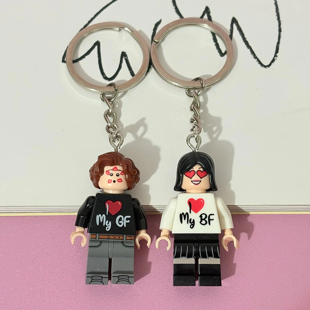 Feito à mão eu amo meu namorado/namorada casal chaveiro conjunto figura bonito pingente chaveiro para mochila casal presente cosplay adereços