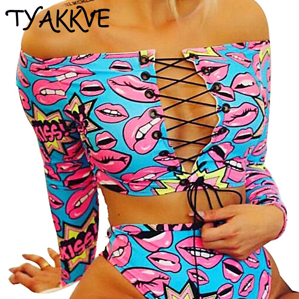 

TYAKKVE 2024 Sexy Brazilian Bikini Set High Waist Swimsuit African Print Swimwear High Cut Thong Women Tankini Long Sleeve