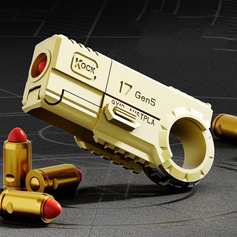 Funny Mini EDC Throwing Shell Double Head Gun Glock Mini Alloy Pistol Soft Bullet Pistol Finger Gyroscope Creative Toy