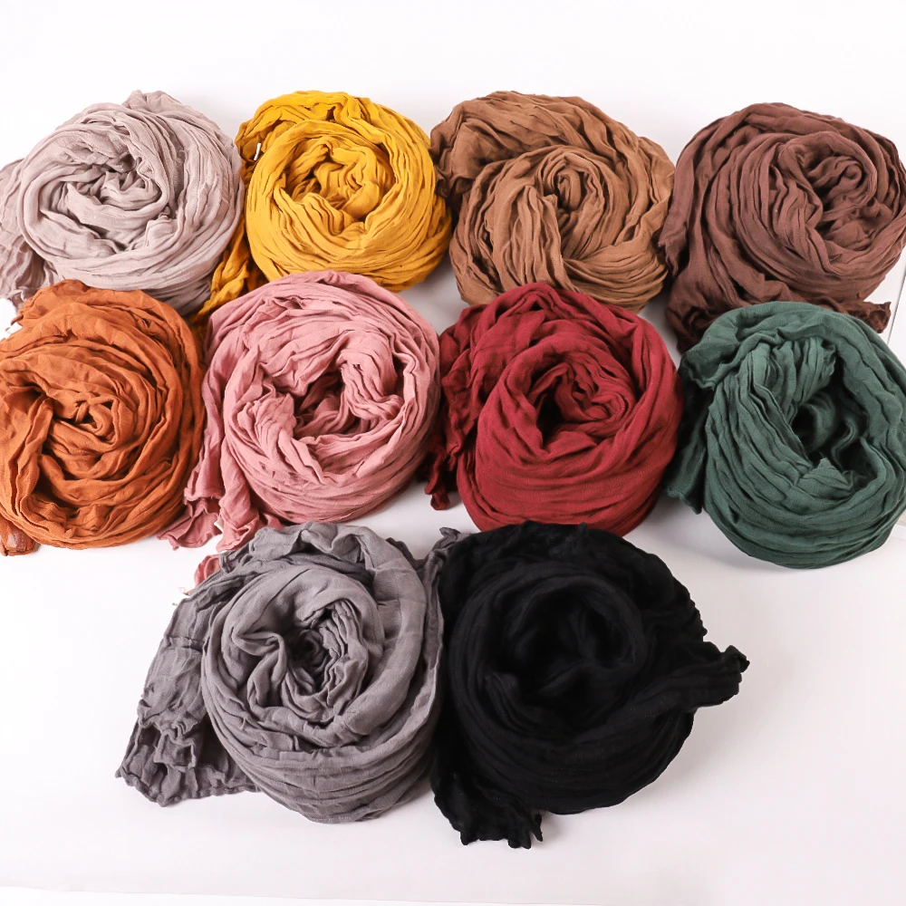 Cotton Linen Scarf Solid Color Female Literary Texture Fold Length Spring Autumn Winter Shawls Thin Fried Dough Twists Ethnic