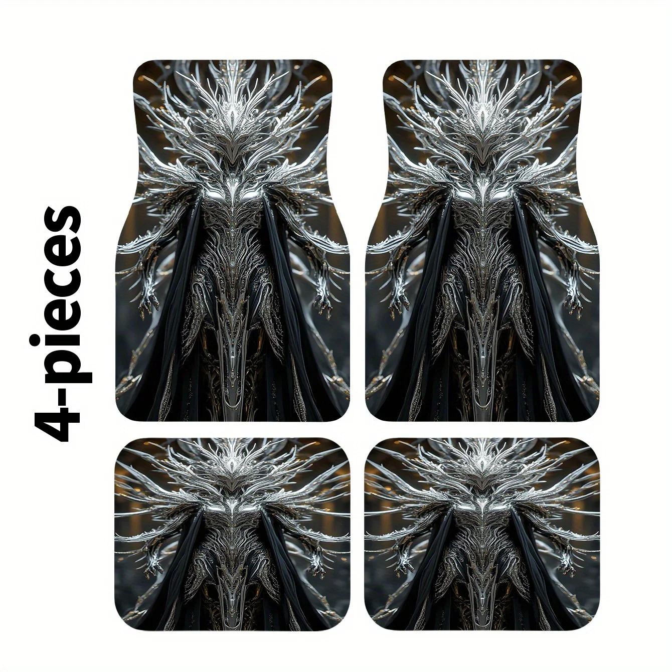 4pcs Car Floor Mats Set With Elegant Silvery Armor Pattern, Suitable For All Models, Material, Fashionable, Durable, And Easy To