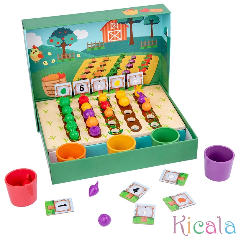 

Kids Farm Preschool Game Color Classification Cup Toys Montessori Early Education Vegetables Fruits Counting Shape Matching