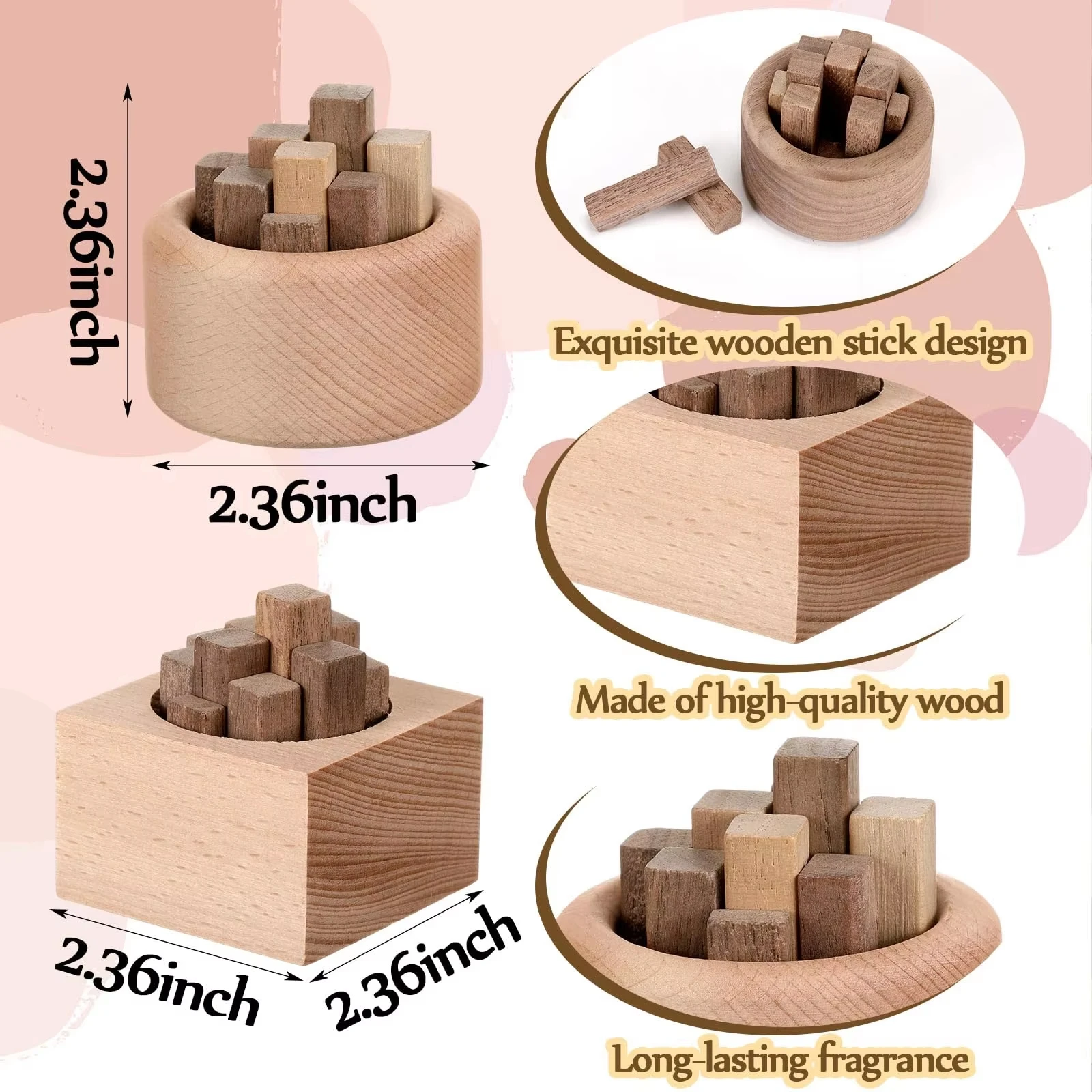 Wooden Aromatherapy Diffuser Cubes Set, Scented Wood Blocks, Home Fragrance Decor, Essential Oil Absorbing Gift