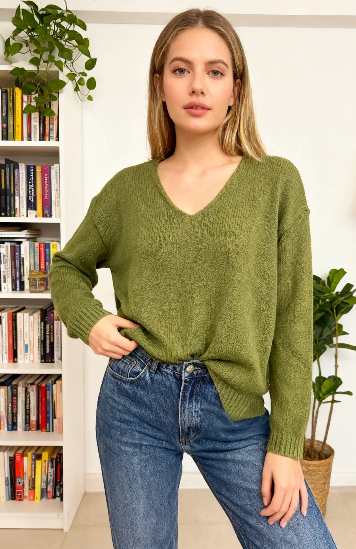 2025 Women's New Autumn and Winter Loose Casual V-Neck Shoulder Sweater