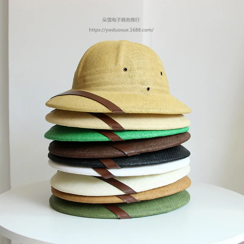 Handmade Woven Hats for Men and Women: Safety Helmets, Summer Breathable Sun Hats, Fisherman Hats, Leather-Banded Brims