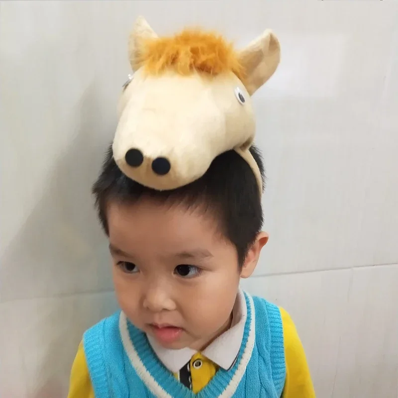 Volwassenen Kinderen Pluche Kinderen Jongen Dier 3D Paard Hoofdband Haarband Verjaardagsfeestje Cosplay Kostuum Halloween Kerstmis