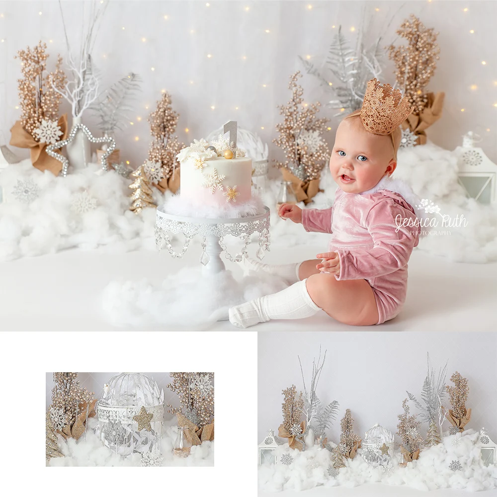 

Sparkle Gold Winter Backdrops Kids Baby Xmas Photocall Decors Child Adult Photography Props Snowy Christmas Forest Backgrounds