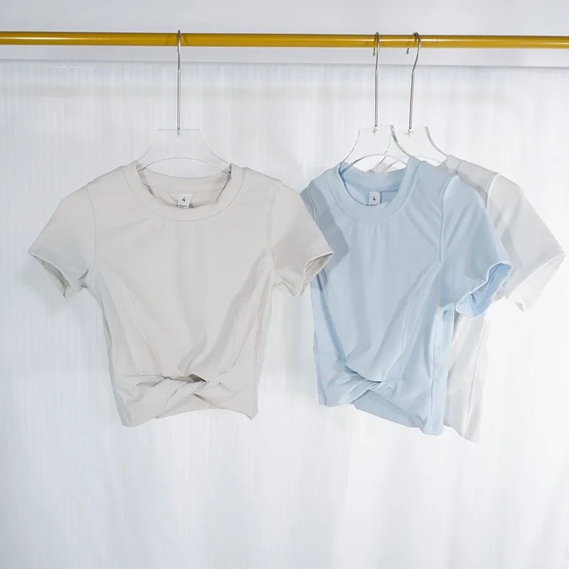 New Summer High-Quality Cross Twist Yoga Short Sleeve Casual Fashion Fitness Slim Fit T-Shirt Short Top