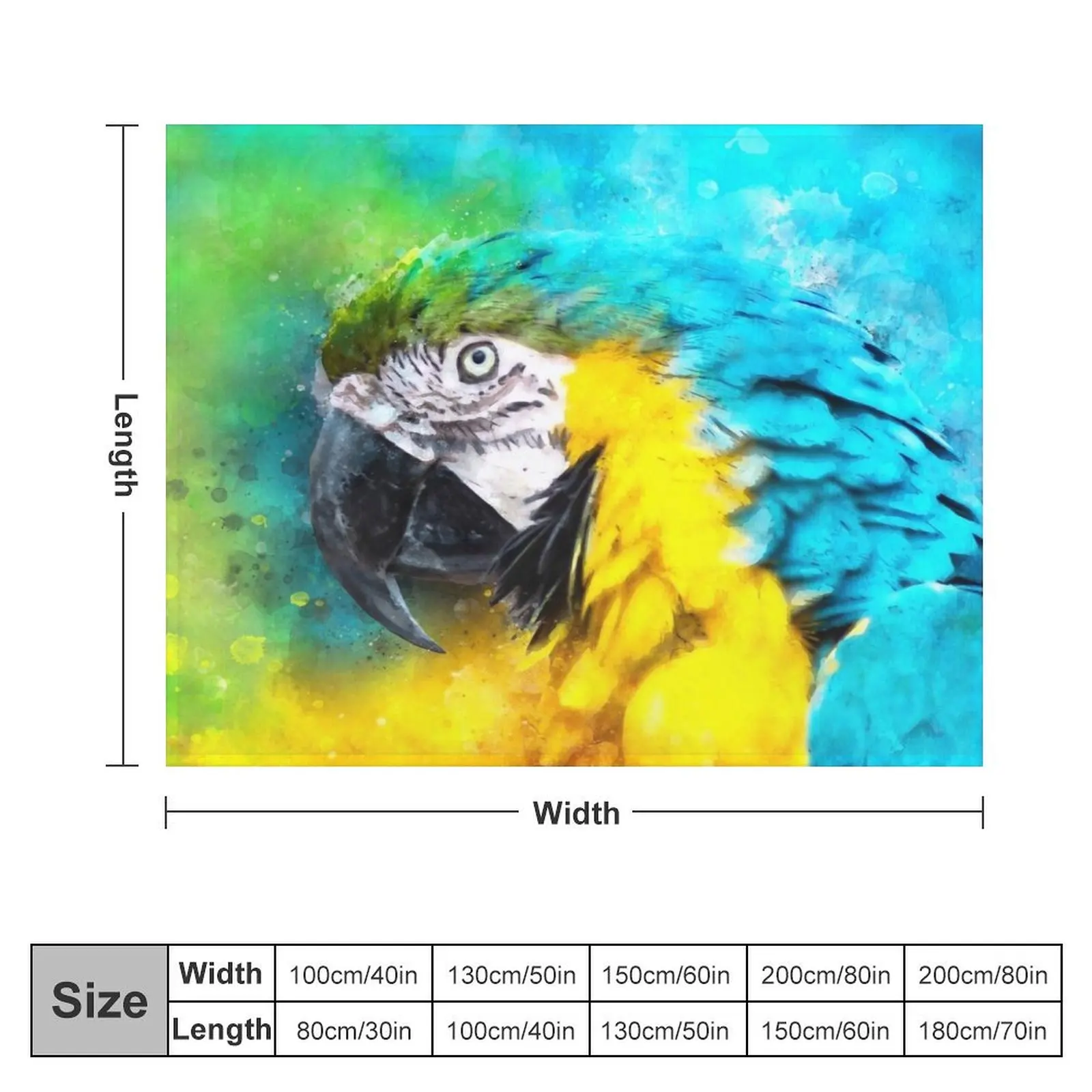 Dramabite Watercolour blue yellow macaw parrot Throw Blanket Quilt Decorative Beds Soft Blankets