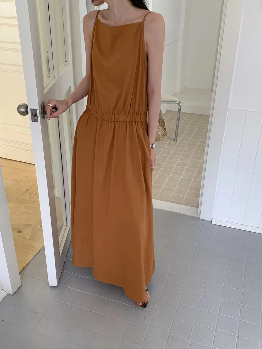 Alien Kitty Solid Slip Dress Women Summer Elegant Casual 2025 Vintage High Street OL Minimalist Daily Loose Maxi Vestidos