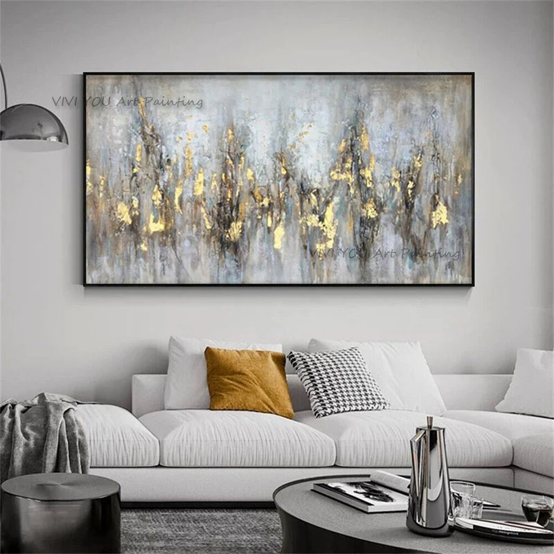 

Handpainted Nordic Style Texture Oil Painting On Canvas Pure Wall Painting Golden For Living Room Bar