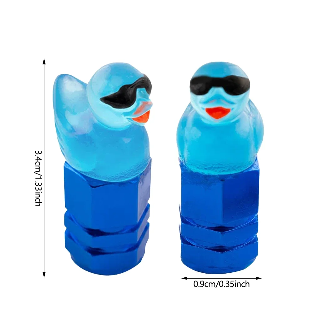 4 قطع من أغطية صمامات إطارات البط اللطيفة مع أغطية جذع الصمامات المزخرفة لعجلات النظارات الشمسية المضحكة - مجموعة من 4 قطع