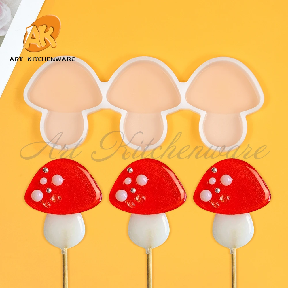 

3D Mushroom Design Lollipop Silicone Mold Chocolate Candy Topper Mould DIY Epoxy Resin Model Cake Decorating Tools Bakeware