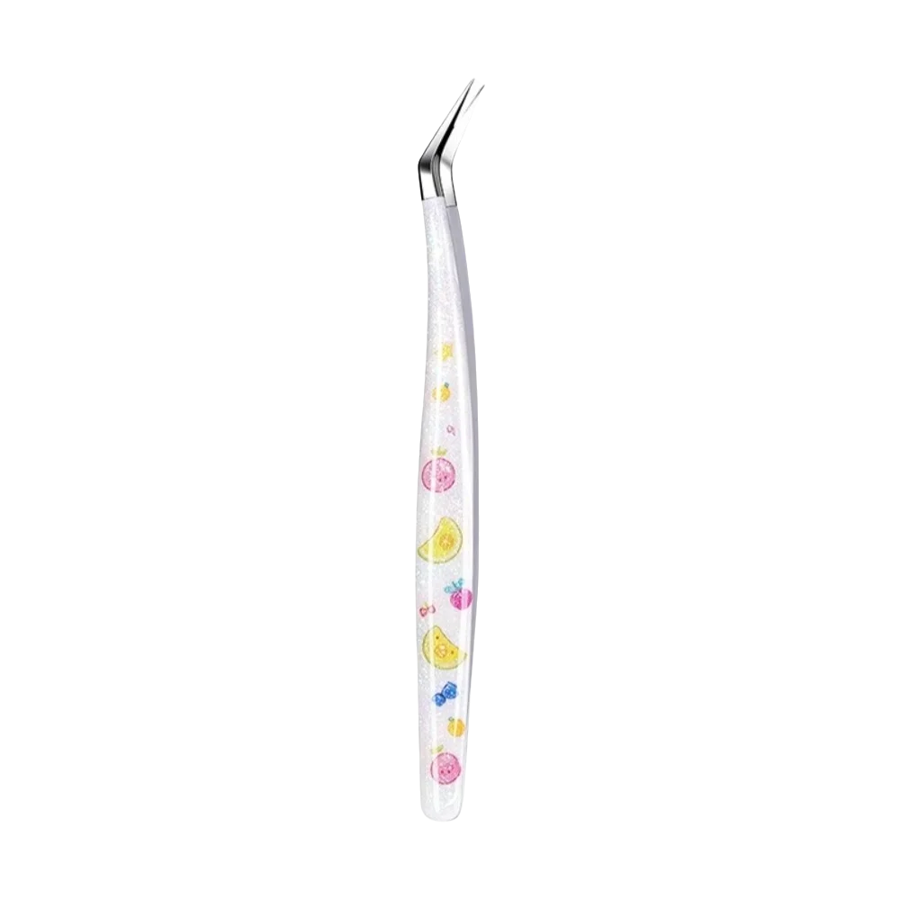 Stainless Steel Scrapbook Tweezers Curved Tip Anti Slip Precision Tweezer Glitter Resin Handle Fine Point Sticker Picking Tool