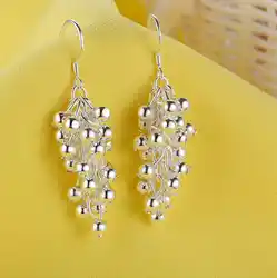 Hot 925 Sterling Silver Creative grape beads drop earrings for Woman Fashion party fine Gifts elegant noble Jewelry