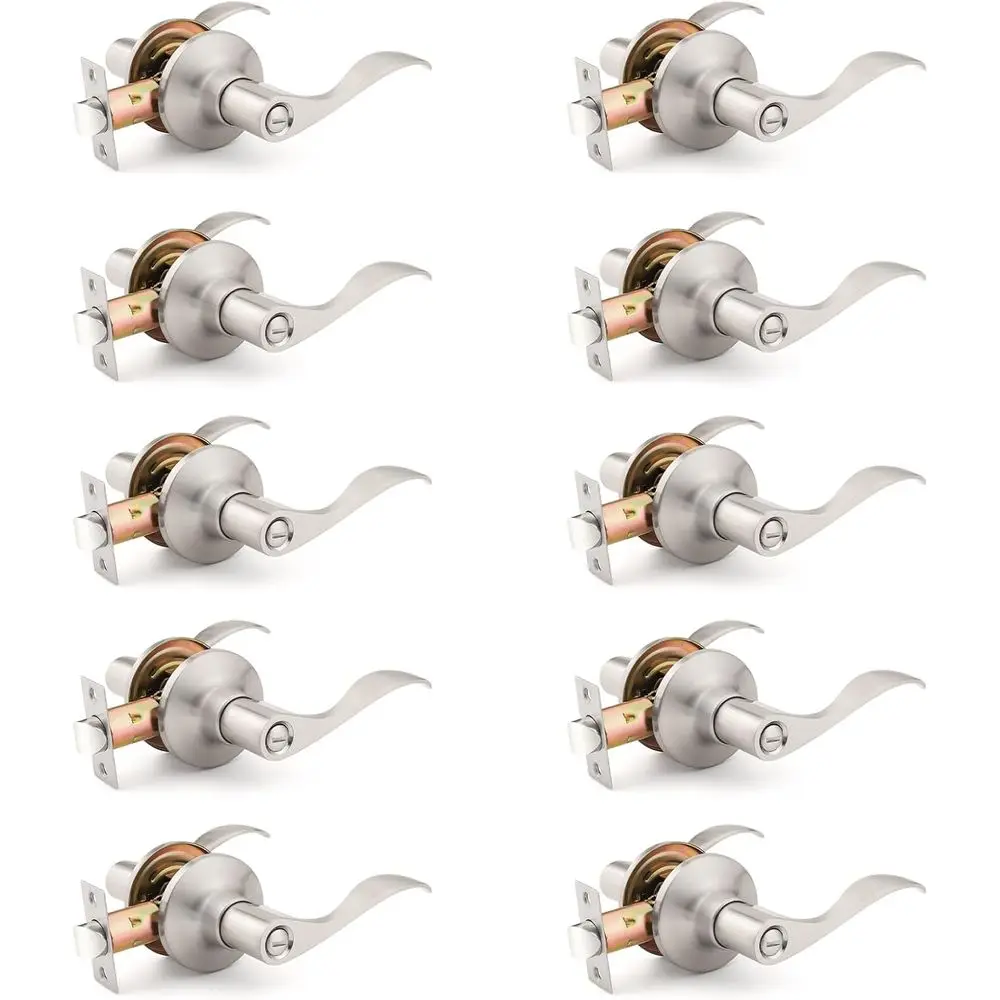 

Дверные рычаги для конфиденциальности из атласного никеля, современные внутренние замки для спален и ванных комнат, сверхмощный, двусторонний волнистый дизайн