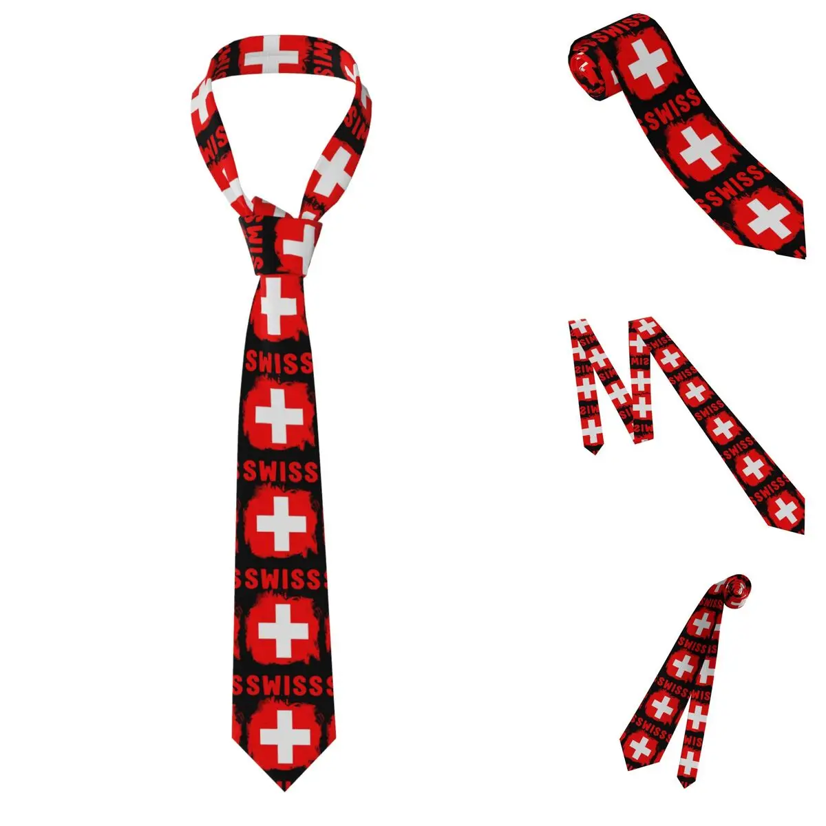 Swiss Switzerland Flag (14) Necktie for Men Silk Polyester 8 cm Neck Ties Party Accessories Tie Casual Gravatas