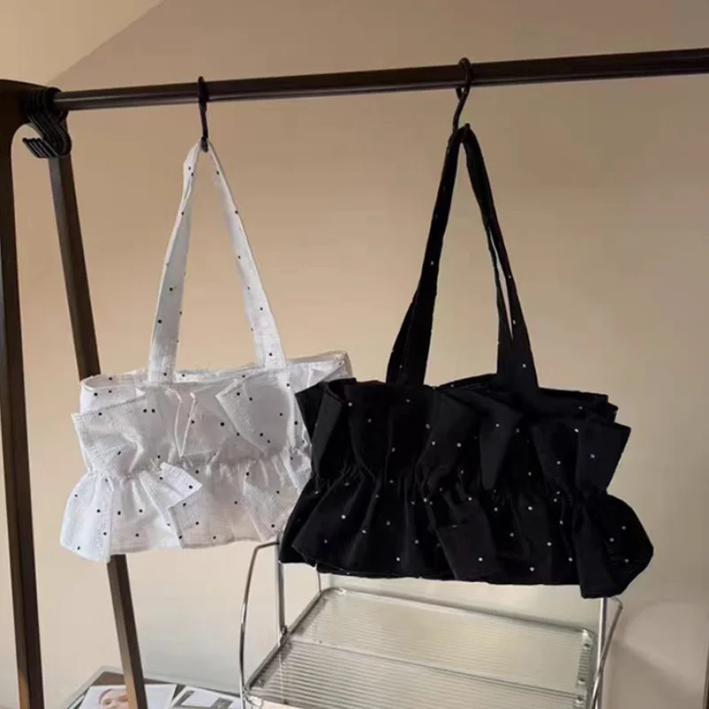 

Sweet Ruffle Polka Dot Pleat Shoulder Bag Korean Flounce Handbag High-quality Magnetic Buckle Casual Date Commute Versatile Bag