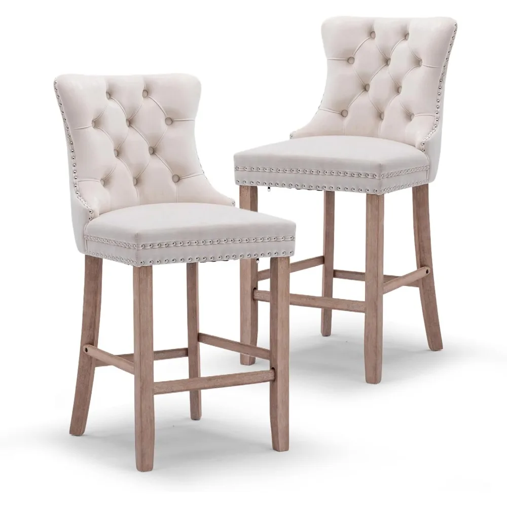 

Set of 2 velvet-upholstered kitchen island counter stools with nailhead trim