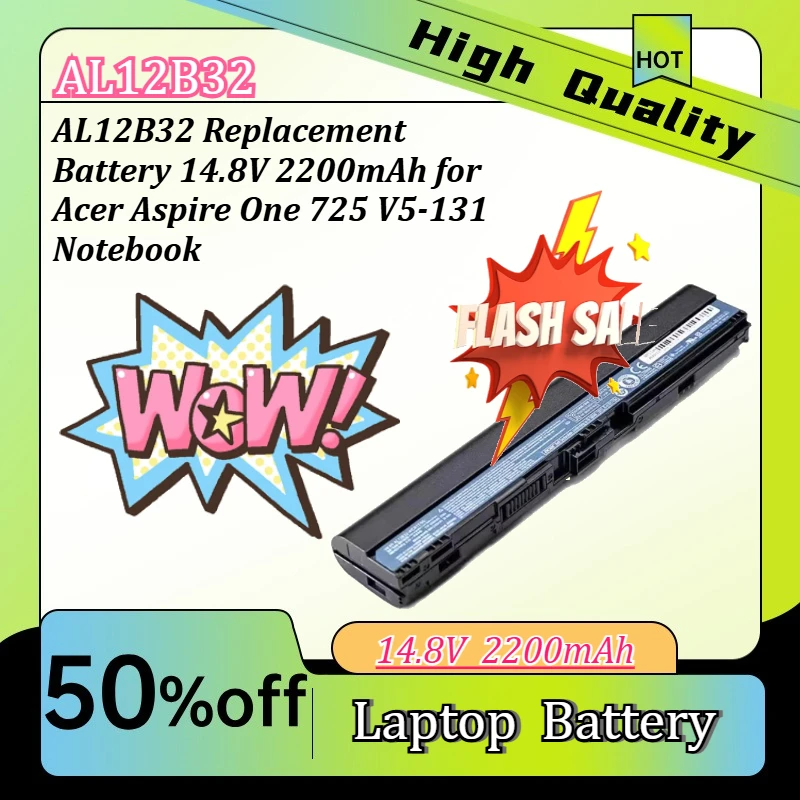 

AL12B32 Replacement Battery 14.8V 2200mAh for Acer Aspire One 725 V5-131 Notebook