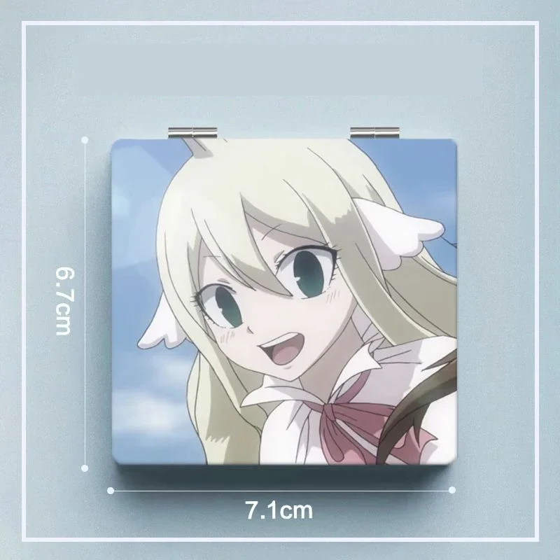6x7cm, Fairy Tail, Espejo de maquillaje plegable de doble cara, Viaje portátil, Mini compacto, Anime Cute Girls Kids, Lupa, Cuadrado